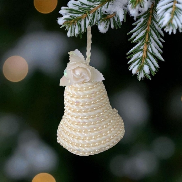 Set of 2 Vintage Pearl Embellished Christmas Holiday Bells - Picture 1 of 7